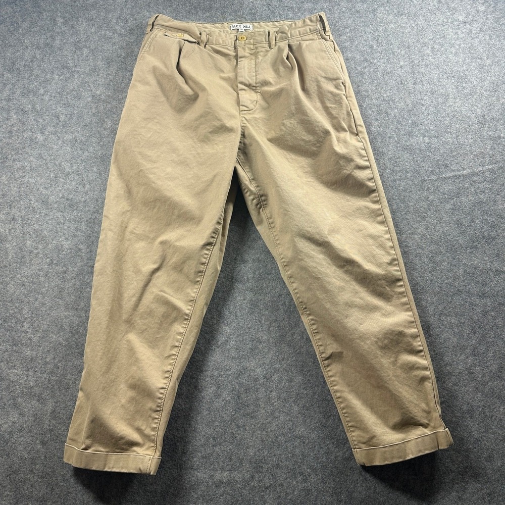 Alex Mill Chino Pants Mens 30 Tan Khaki Pleated Cuffed Relaxed Tapered Flaw